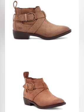 UGG Women's Tan Suede Buckle Ankle Booties